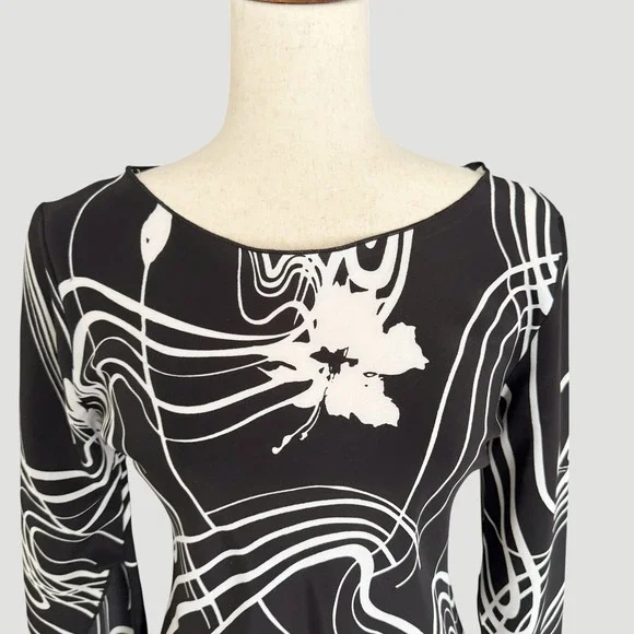 Vintage Ozone USA Black White Asymmetrical Handkerchief Blouse M Y2K Whimsigoth - Picture 13 of 13